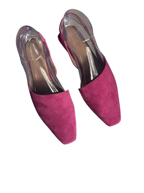 Naturalizer Shoes - Naturalizer Fuchsia Suede Slingback Flats With Square Toe & Low Block Heel